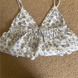 Floral Blue and White Women's Top